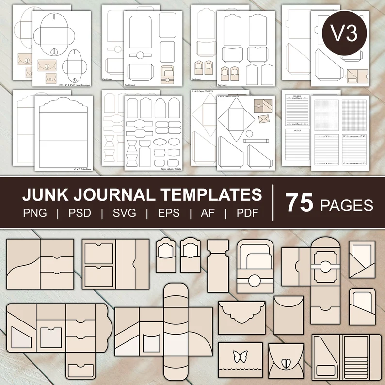 (Best Seller) Junk Journal Mega Template Full Kit (75 Pages) - Create Unlimited Folios, Envelopes, Pockets & Interactive Pages | PNG · SVG · PDF